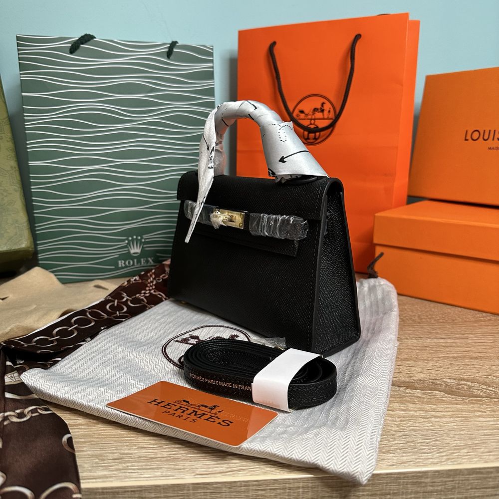 Geanta Hermes Kelly 19cm Black/Piele naturala 100%/Punga/Cutie Hermes