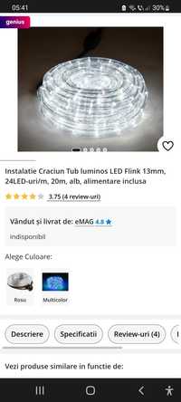 Instalatie Craciun Tub luminos LED Flink 13mm, 24LED-uri/m, 20m, alb