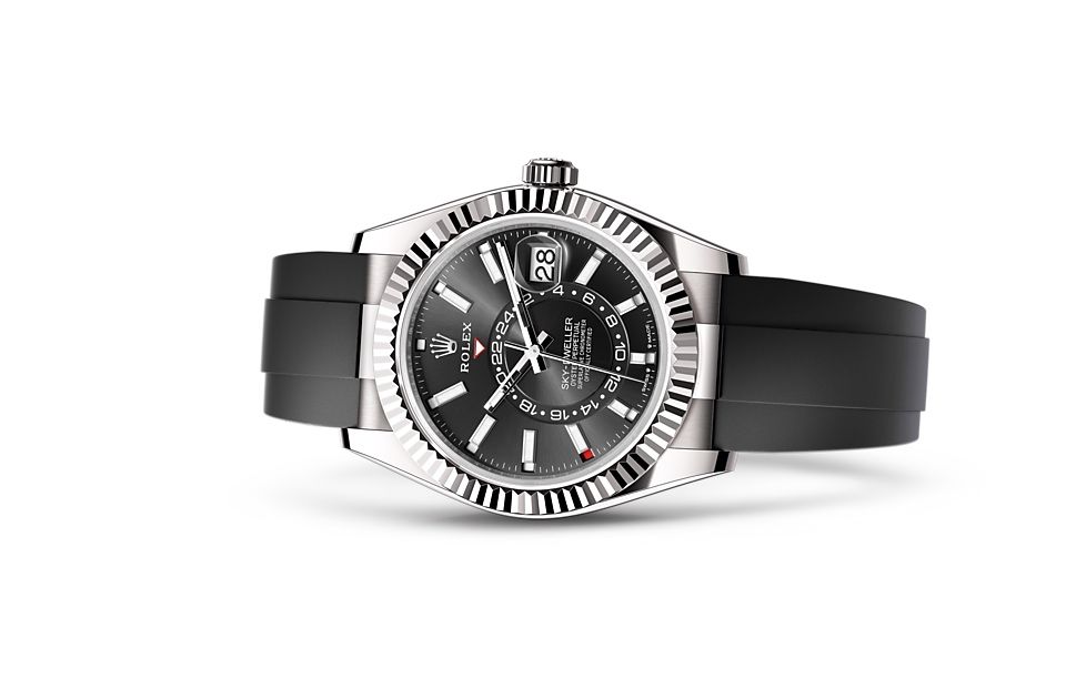 Часовник Rolex Sky-Dweller 18k White Gold Black Dial Oysterflex