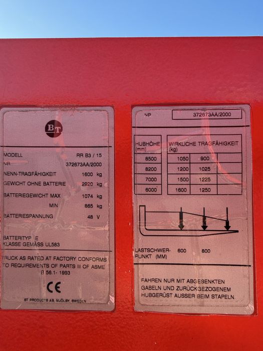 Stivuitor electric / liza electrica / stivuitor lateral 1600 kg  BT