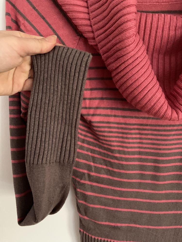 Bluza pulover subtire cu guler roz maro cu dungi XS