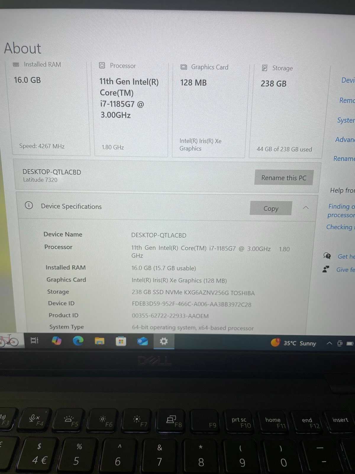 IPS FHD Dell 7320 – i7-1185G7 / 16GB RAM / 256GB M.2 PCle NVMe SSD