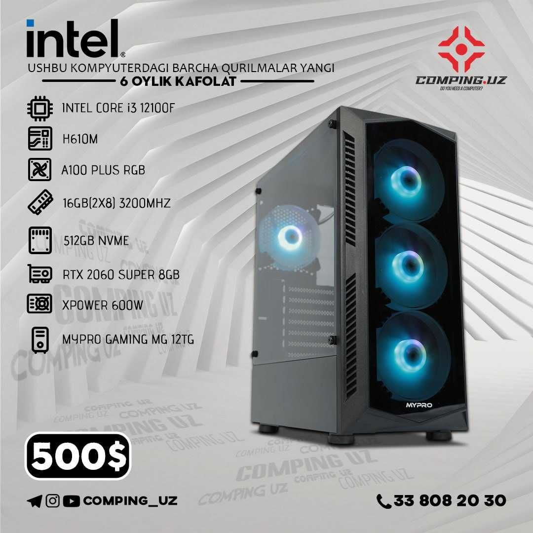 Core i3 12100F / 16GB(2x8) 3200MHz / 512GB NVMe / RTX 2060 SUPER 8GB