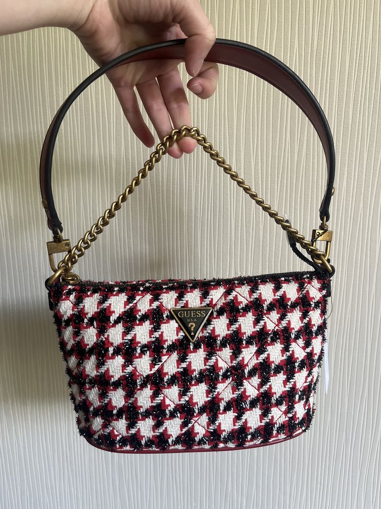 Guess Cessily Bucket Handbag RED BLACK