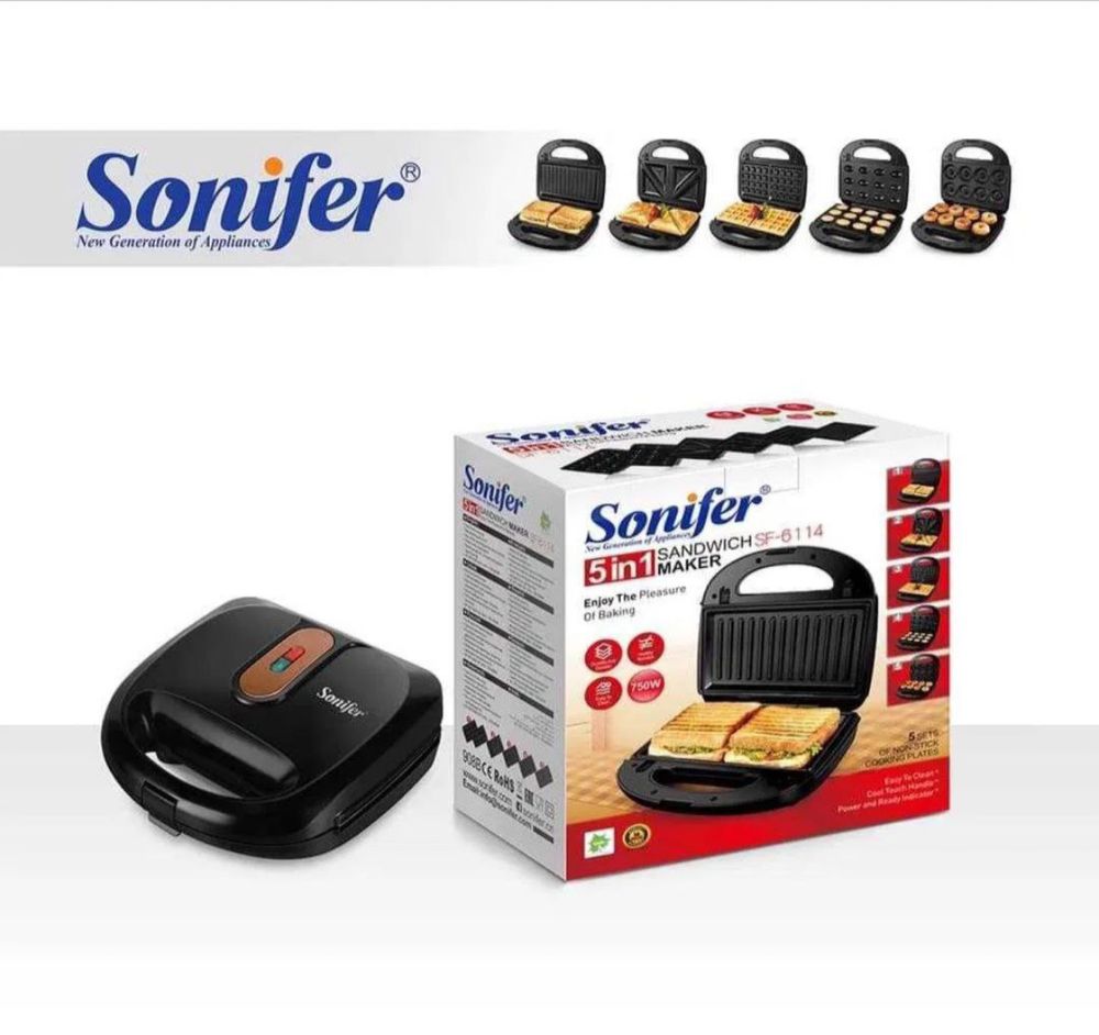 SONIFER 5в1 Вафельница Тостер Гриль орешница печеница toster sf-6114