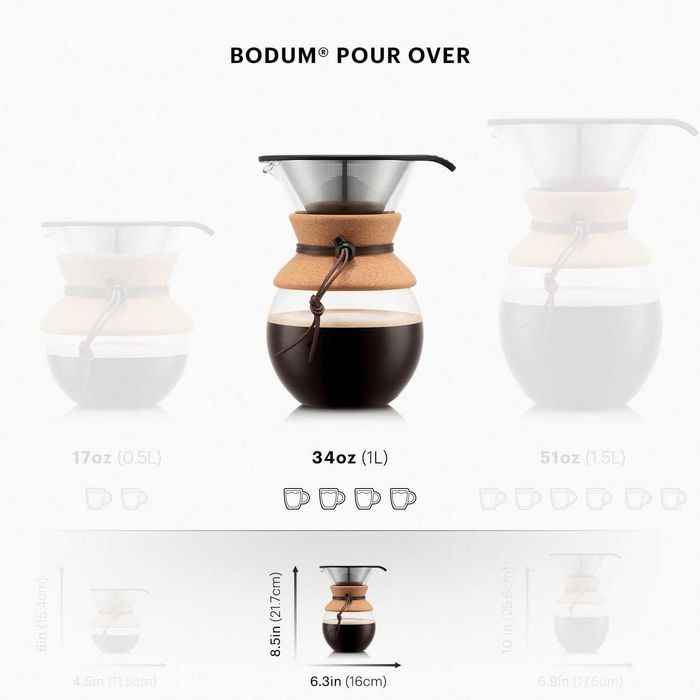 Кафемашина Bodum 34oz PourOver,високотемпературно боросиликатно стъкло