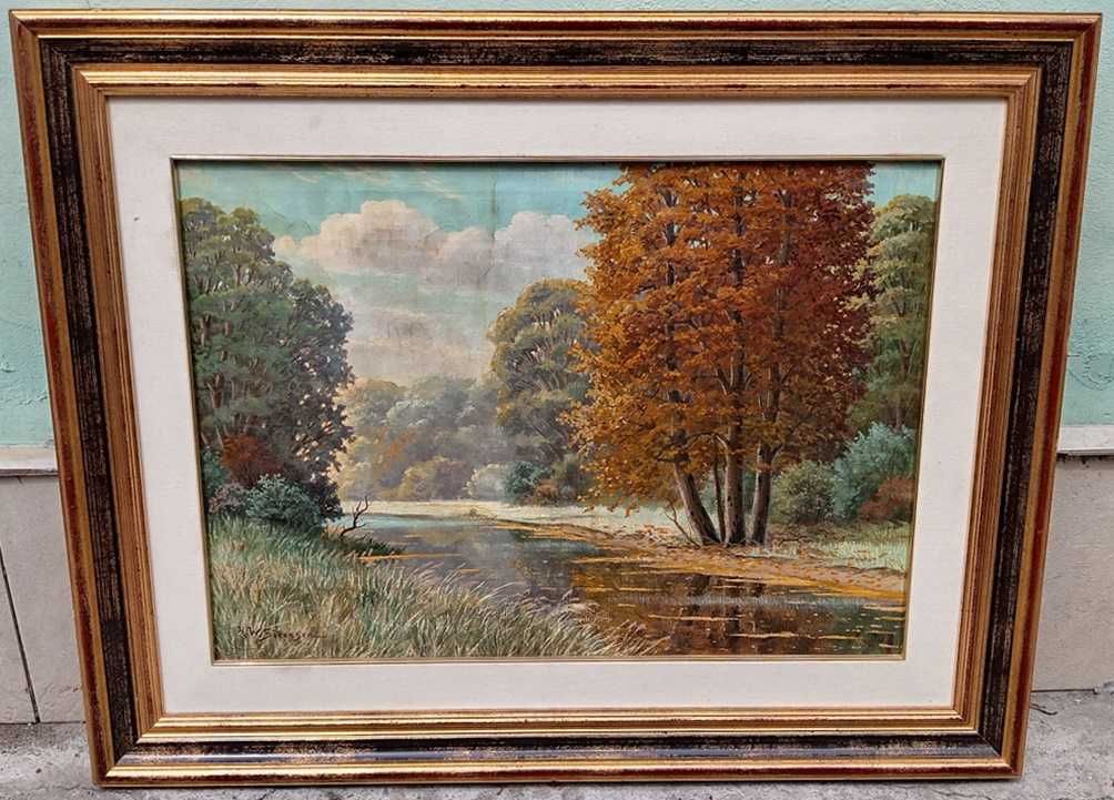 Tablou vechi - peisaj autumnal - semnat H. W. Sorensen