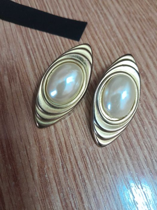 Set: colier fashion, cristale și perle pe șnur + cercei - metal galben