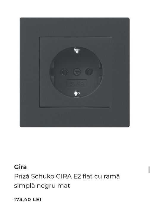 Prize Schuko GIRA E2 flat cu ramă simplă negru mat