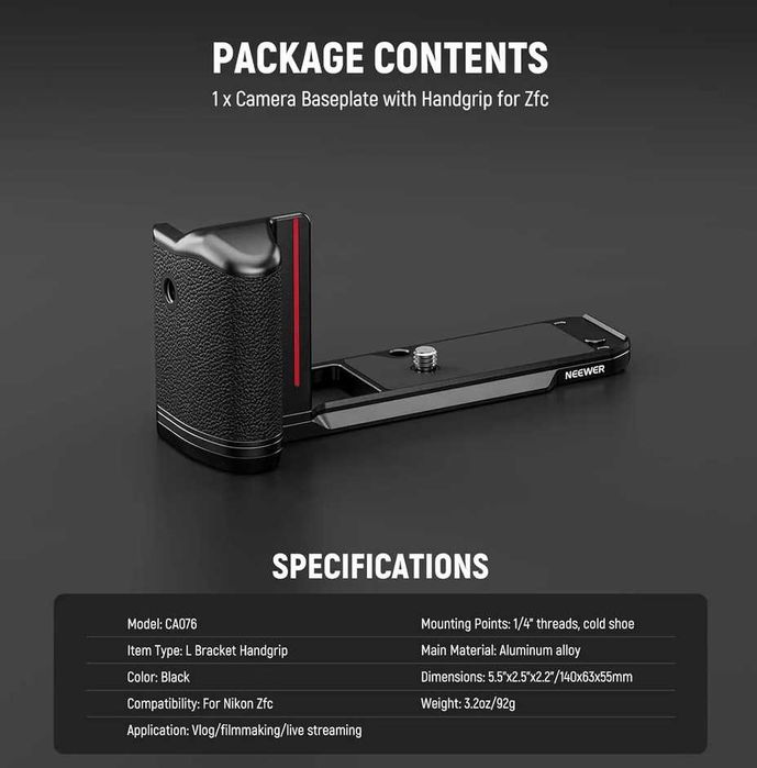 Grip dedicat Neewer NOU negru pentru Nikon Z Fc ZFC