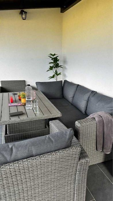 Set mobilier gradina masa ajustabila pe inaltime, 1 canapea, 2 fotolii