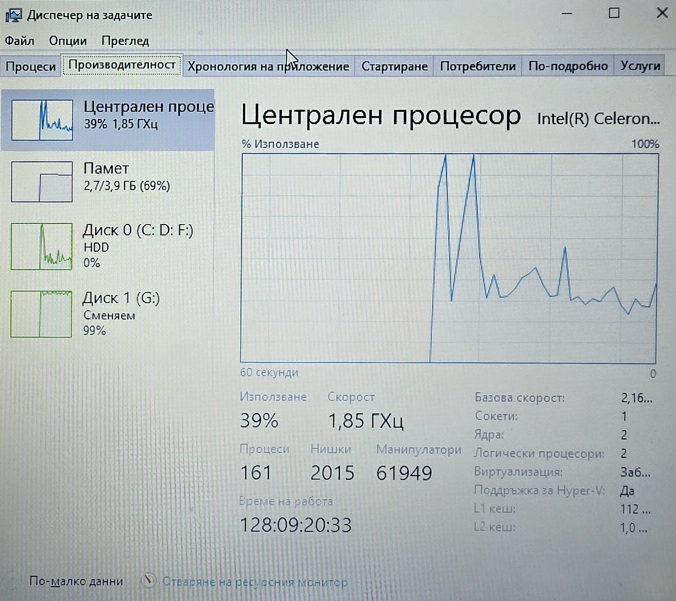 Лаптоп HP 250 G3 4gb ram  1tb HDD с лицензиран Windows 10 без батерия