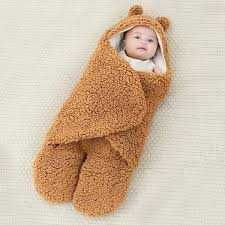 Бебешко одеяло,  Тип плюшено мече, За повиване, Кафяво, 0-6 месеца