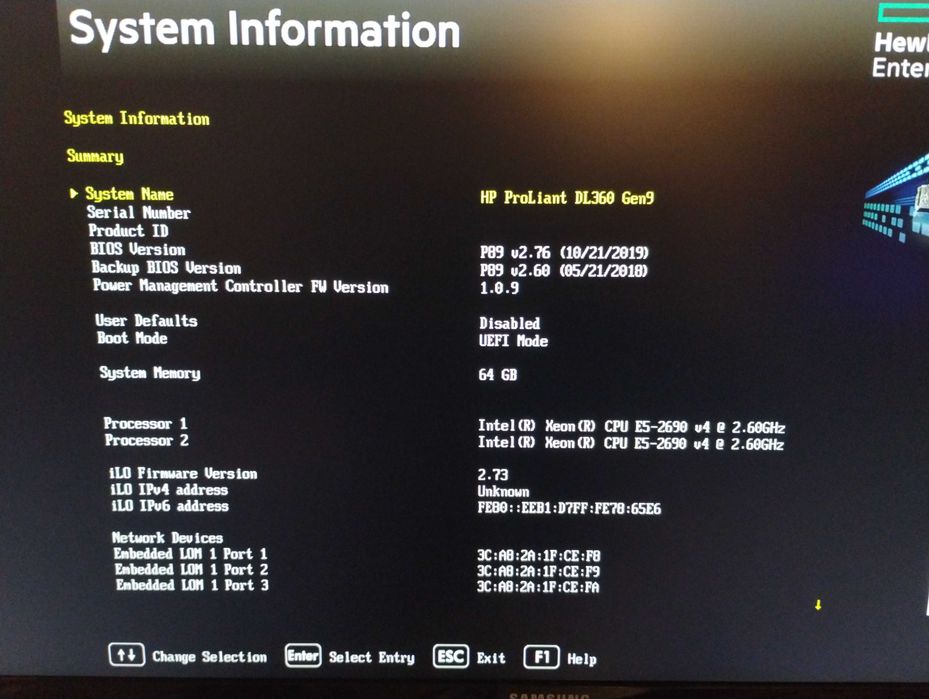 Server HP proLiant DL360 gen 9 ,28 cores/56 threads, 64gb ram,480gb s