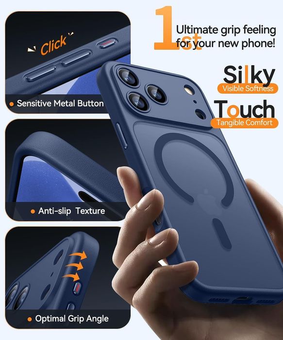 Матов magsafe кейс за apple iphone 17 pro max - тъмно син