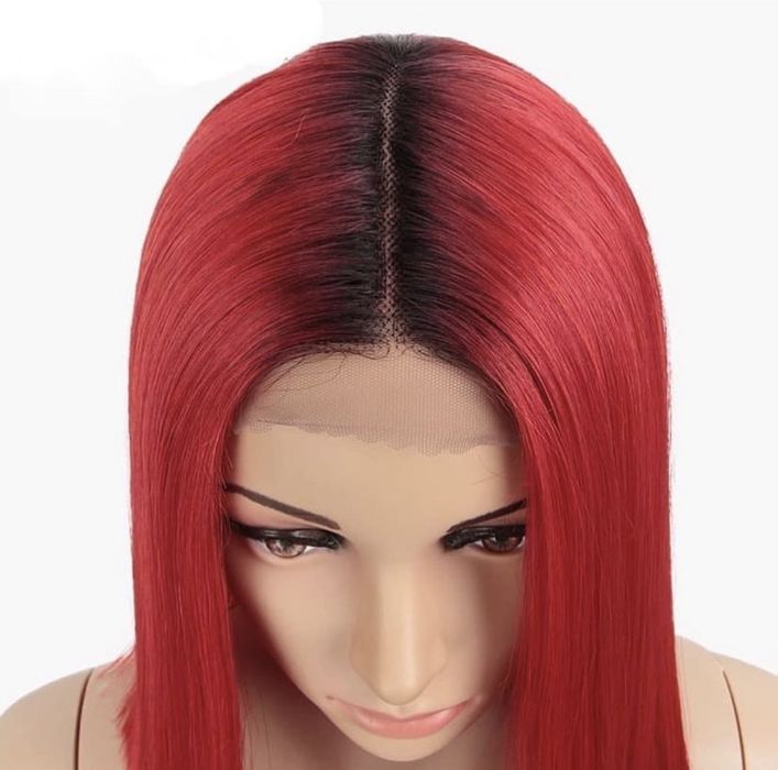 Peruca F51 FRONT LACE scurta bob ombre Roscata bruneta rosu aprins