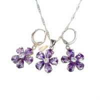 Set colier si cercei din argint Purple Shiny Flowers
