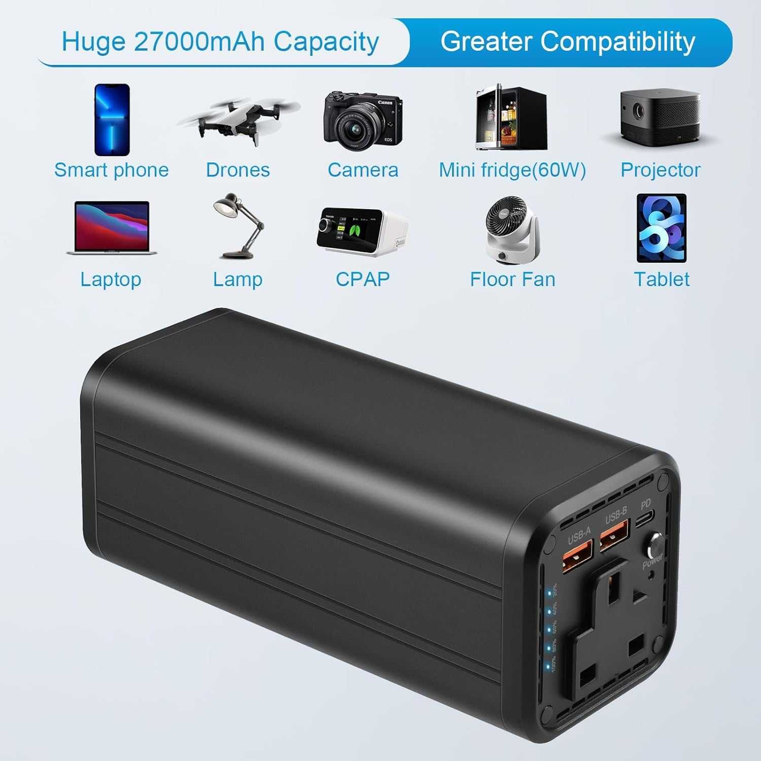 Преносима батерия power bank за лаптоп, универсален 98Wh/27000mAh
