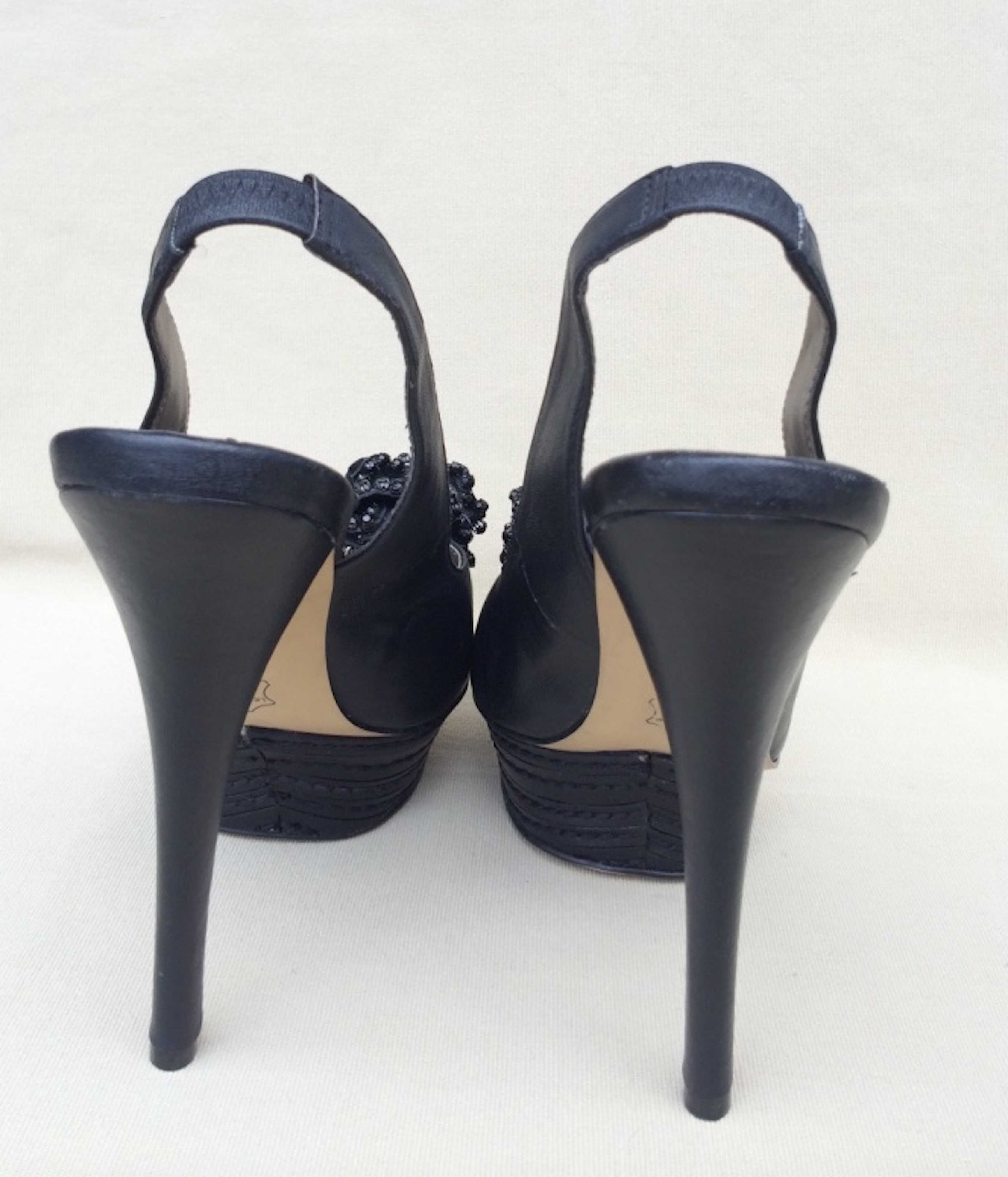 FAITH Sandale Fashion/Chic/Club Dama Stiletto Negru Piele Swarovski UK