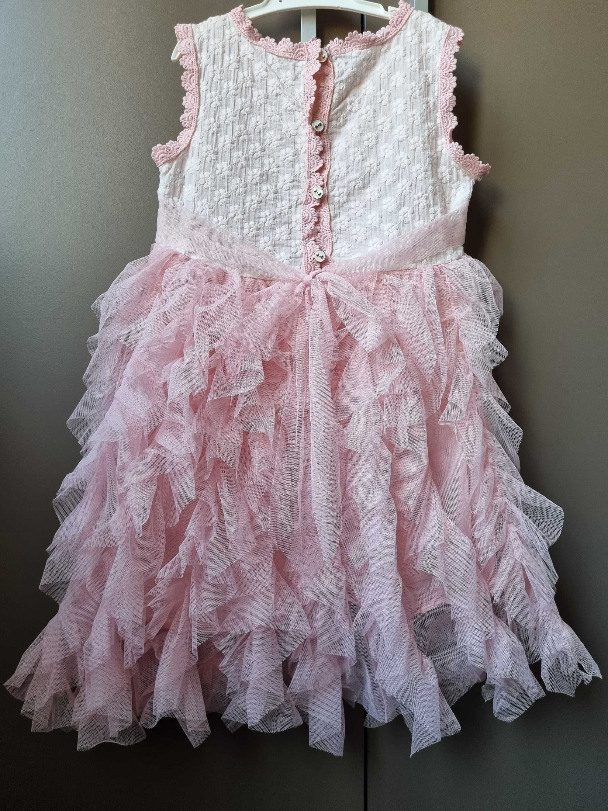 Детска официална розова лятна тюлена  рокля/3-4 г/100 см/отлично с-ние