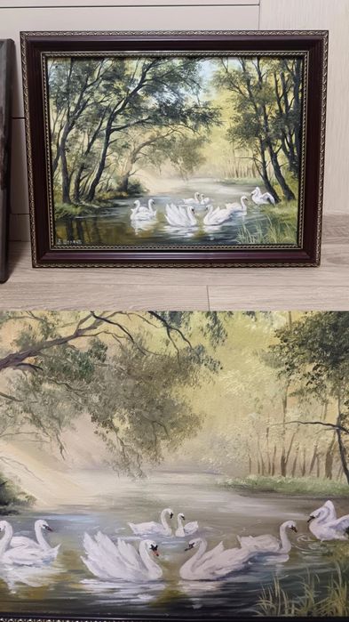 Картина маслом Лебеди