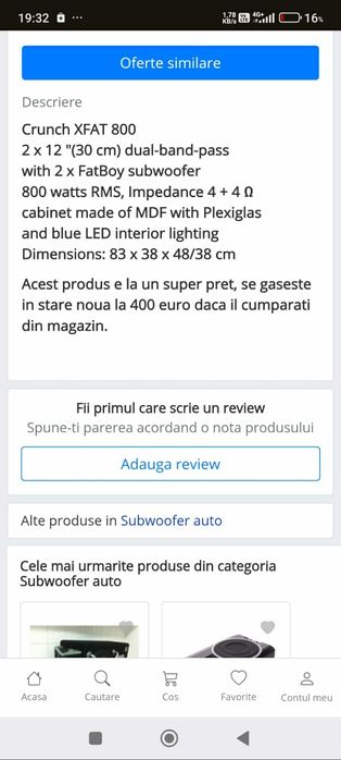 Vând swboofer 2x400W FatBoy