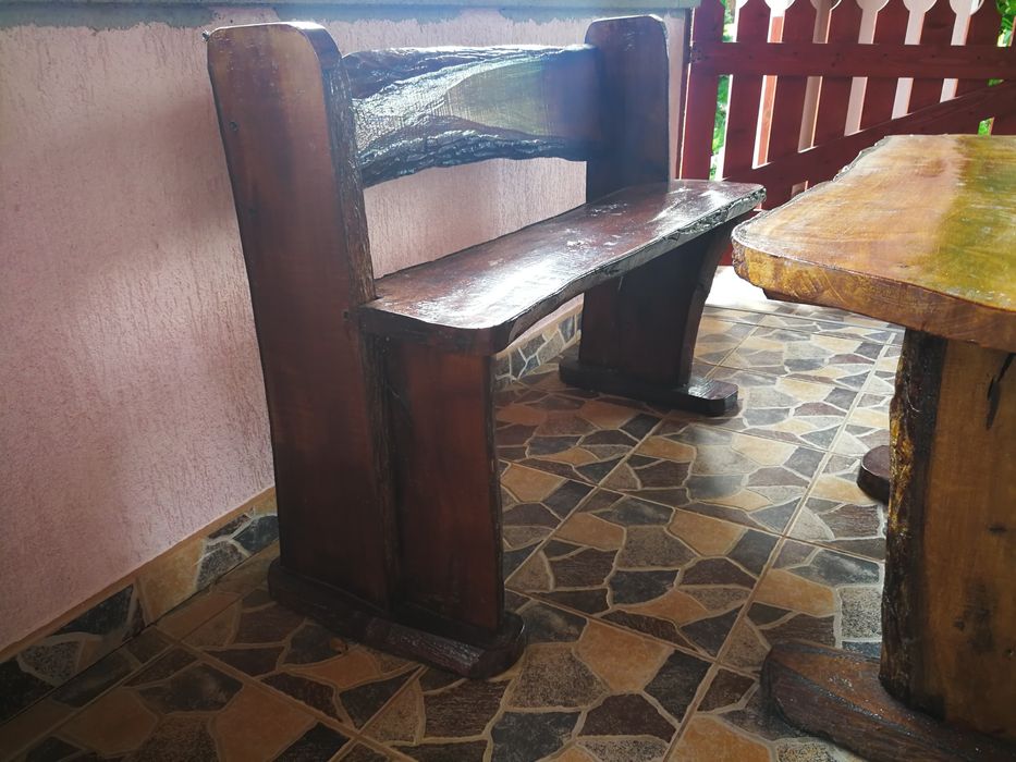 Masa terasa din lemn de nuc și 2 băncuțe