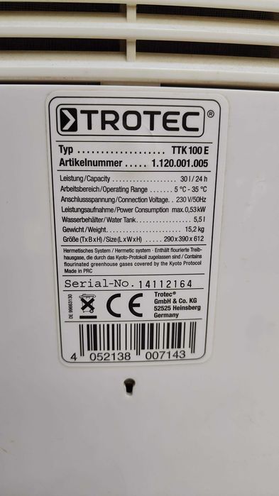 Dezumidificator Trotec TTK 100 E, 30l/24h
