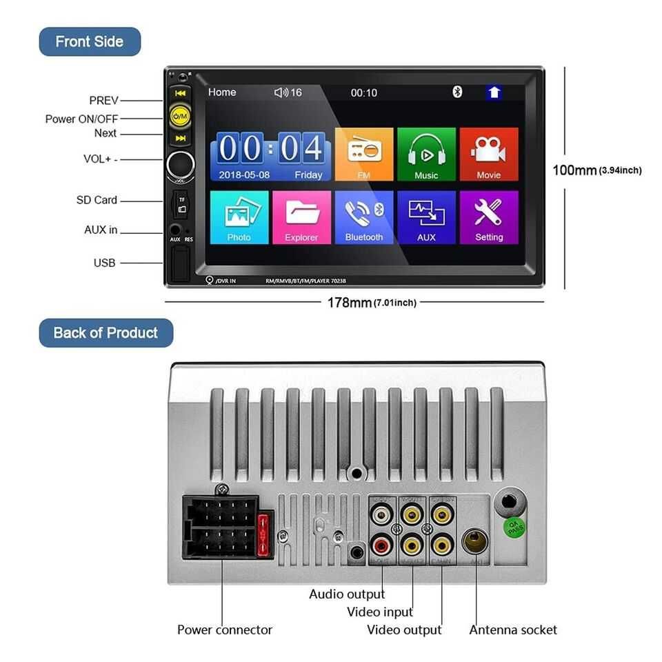 Мултимедия с камера Nhopeew Double Din Car Stereo with Bluetooth 7