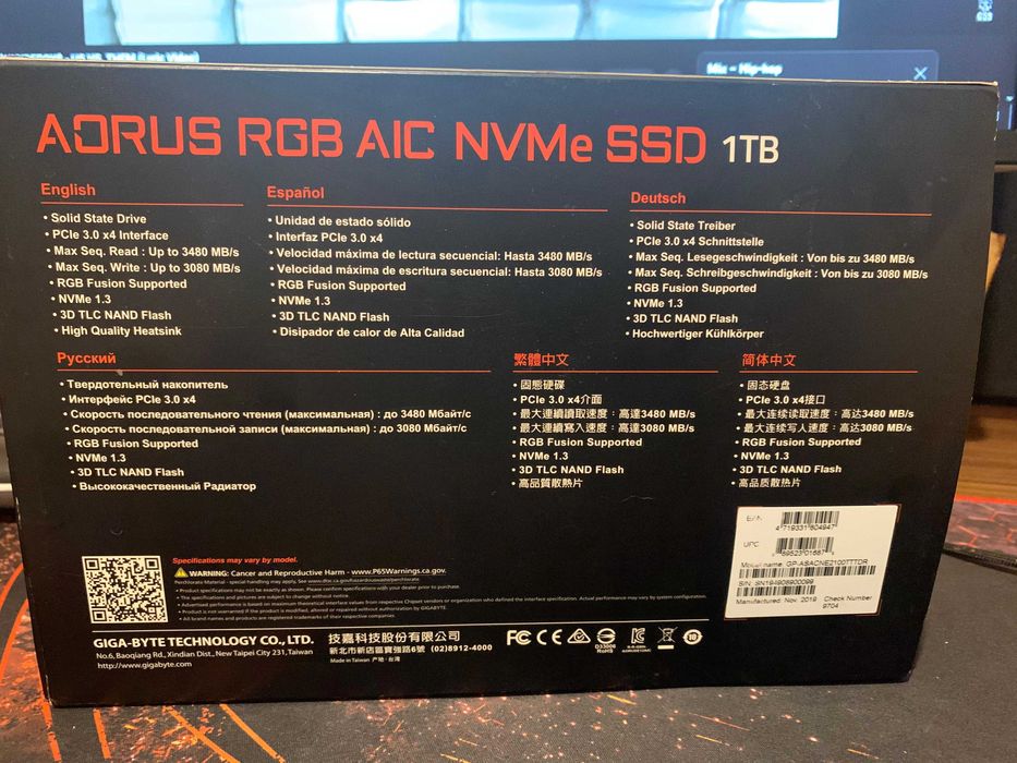 AORUS Rgb AIC NVMe ssd 1TB nou