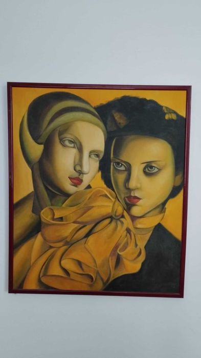 Ръчно рисувано  копие на "Млади дами" на Тамара Лемпицки - маслени бои