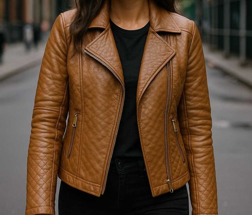 Дамско байкър яке George от еко кожа – кафяво, размер 40 (ASDA)