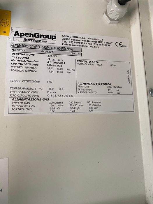 Generator / aeroterma  aer cald pe gaz / incalzire industriala