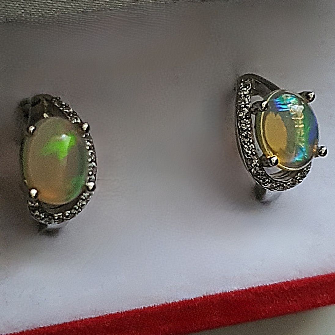 cercei argint 925 cu opale multicolore si CZ