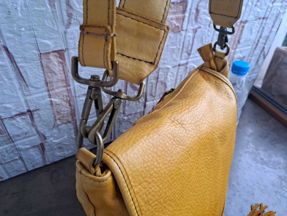 дамска чанта жълта кожена торба-естествена кожа