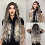 Peruca GRI ombre, lunga, ondulata, fără breton, 80 cm