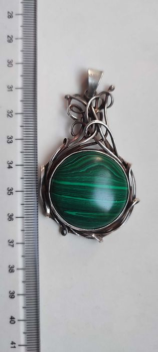 Эксклюзивный серебряный кулон с камнем МАЛАХИТ