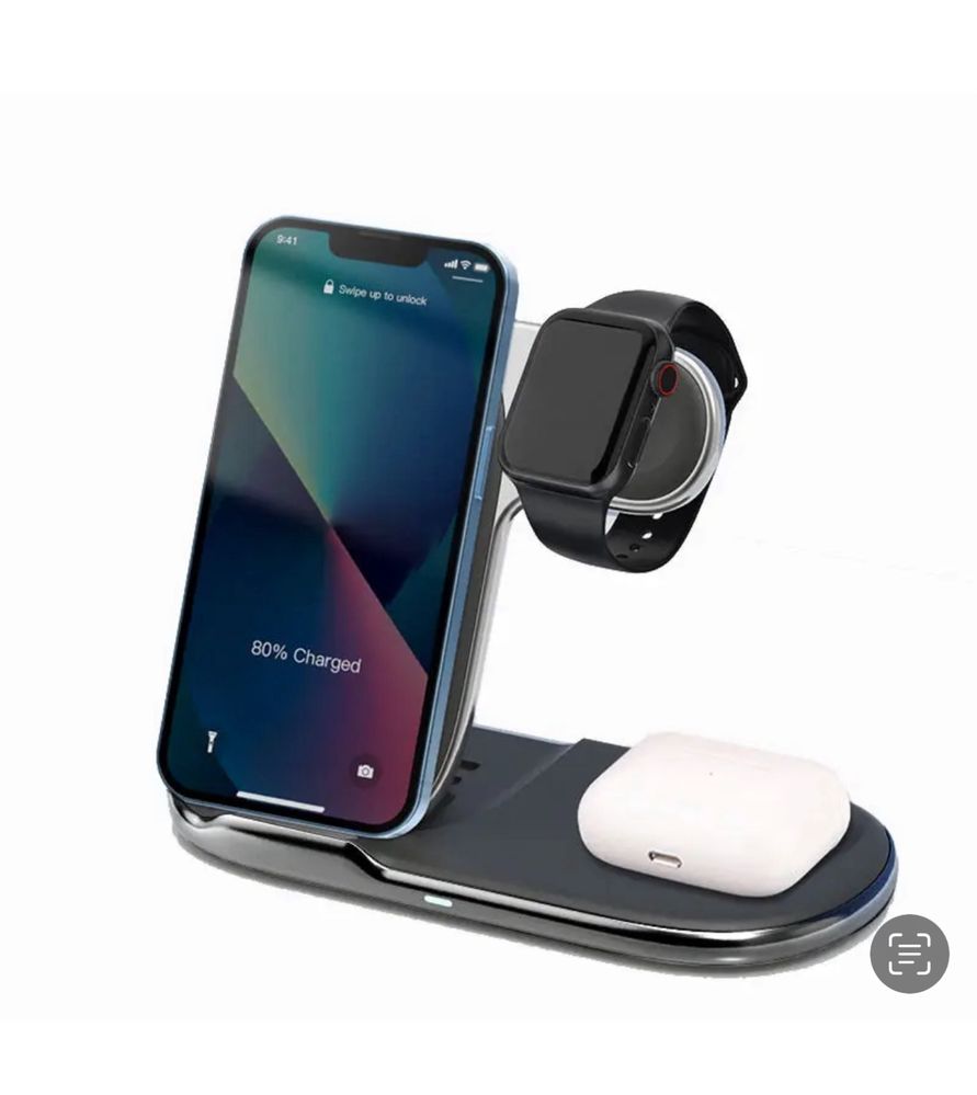 Incarcator / Suport Birou 3 in 1 Telefon Casti Ceas Apple Watch