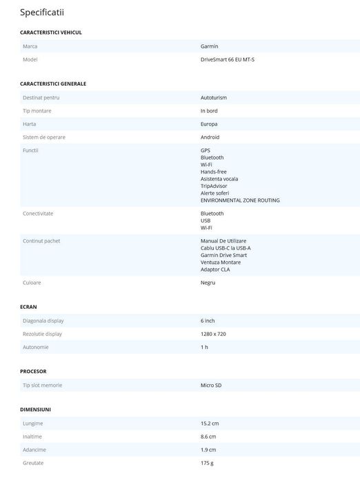 Sistem de navigatie GarminDriveSmart 66 EUMT-S,GPS ,ecran 6",Bluetooth