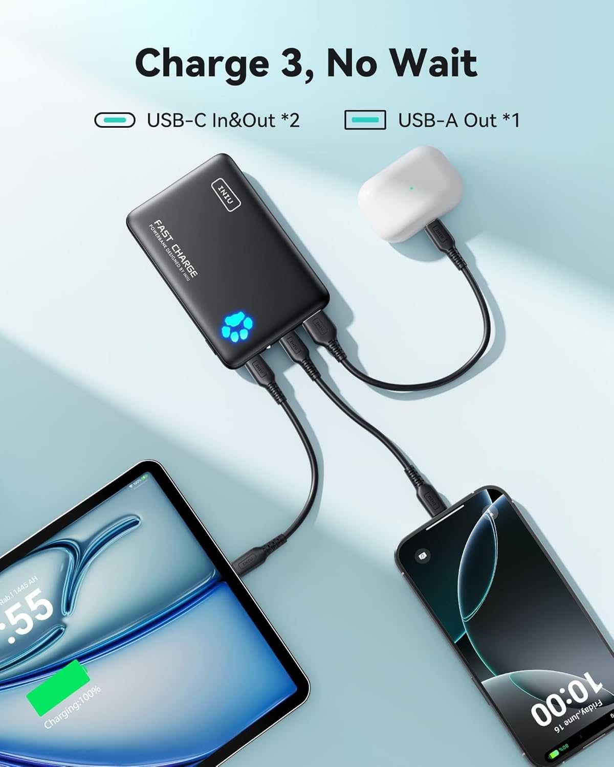 Миниатюрное зарядное устройство INIU 22.5W 10000 mAh
