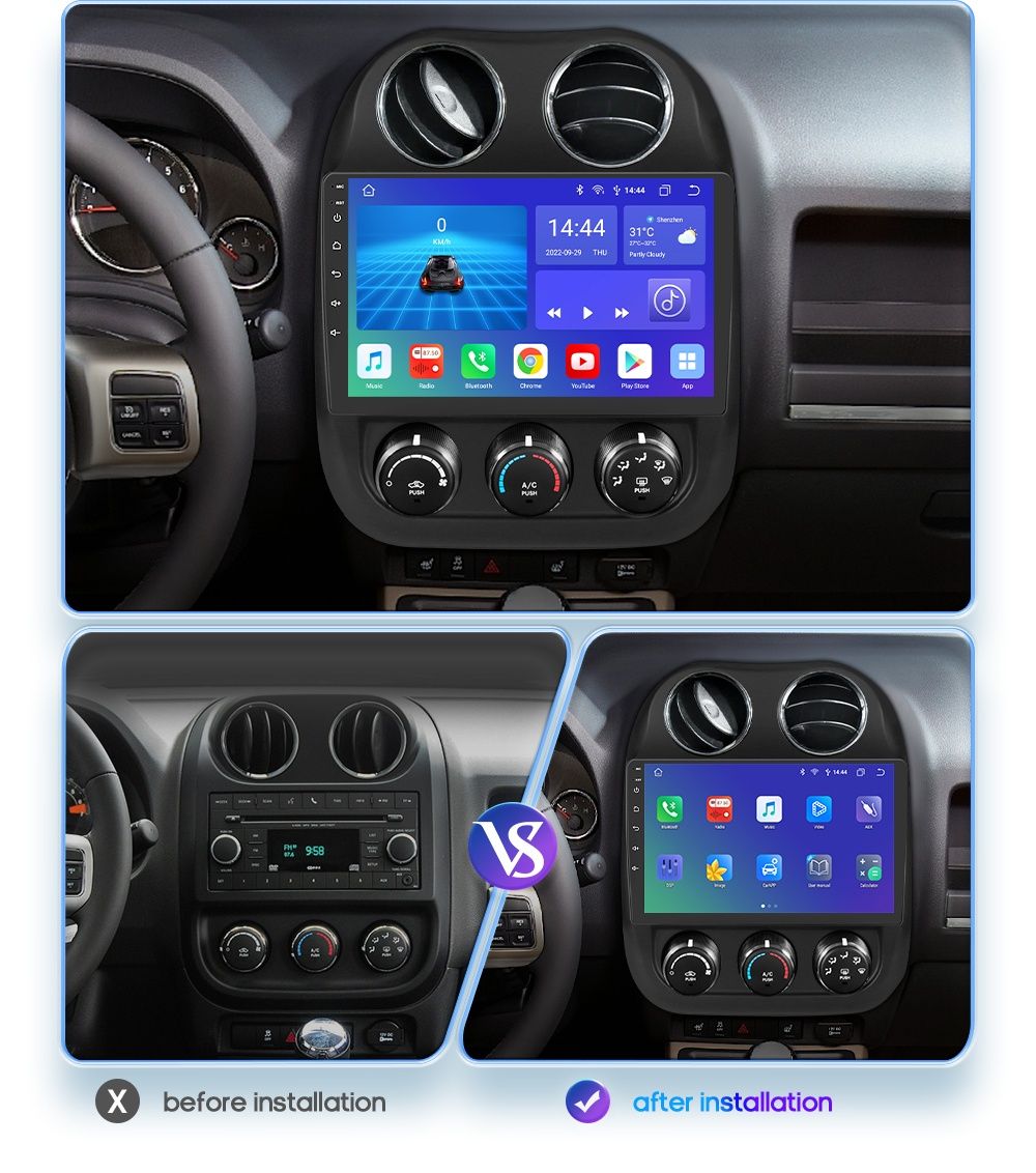 Navigatie Android Jeep Compas Patriot Waze YouTube GPS USB casetofon