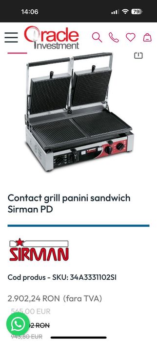 Grill panini 2 zone 3000 w