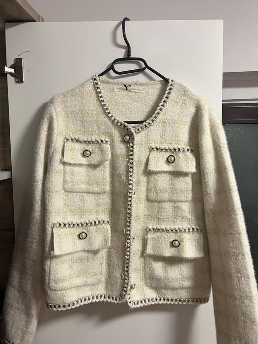 Cardigan alb/bej