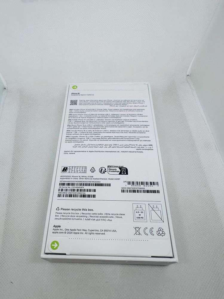 *Чисто Нов* Apple iPhone 16  512 GB White  Unlocked