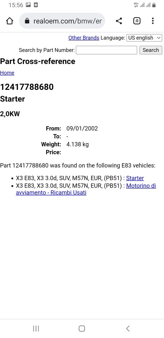 Electromotor bmw E46 E60 E61 E65 E83 E53, 2.5d 3.0d. 7788680