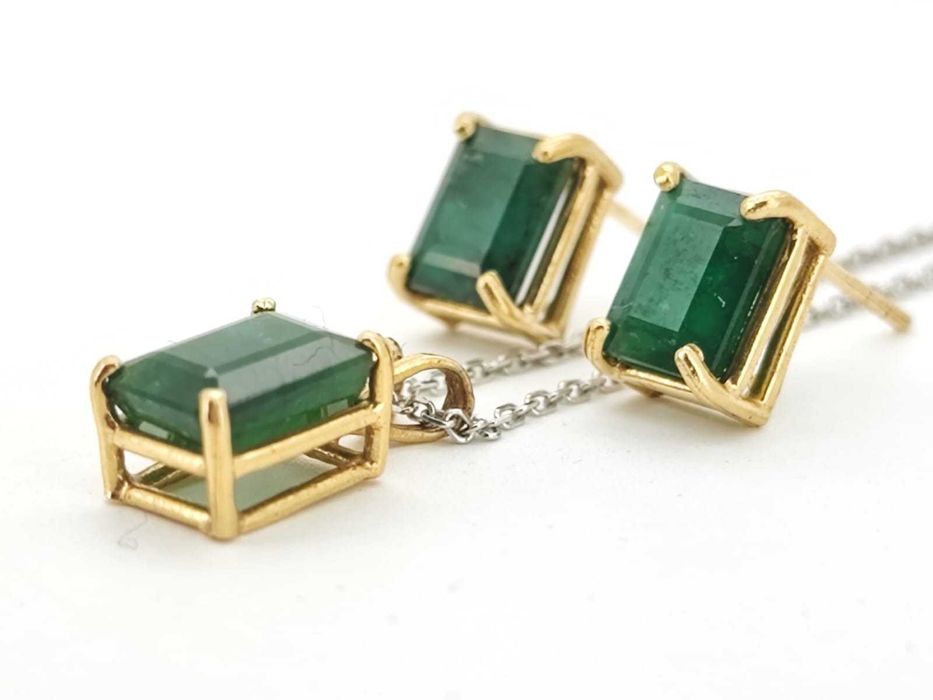 Set 14k cercei si pandativ cu smarlade naturale 5ct