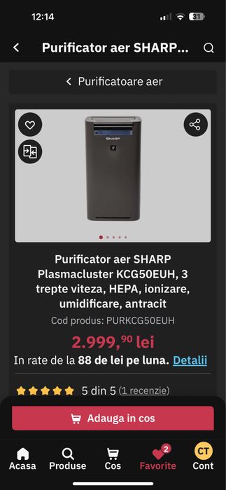 Purificator aer SHARP Plasmacluster KCG50EUH