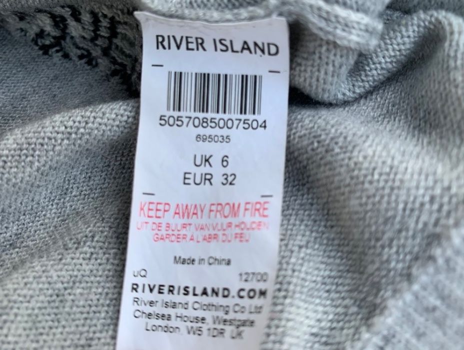 RIVER ISLAND Bluza/Pulover Fashion Jumper Gri Zebra UK Oferta 1+1