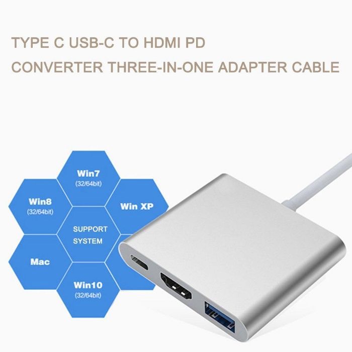 Transport gratuit Adaptor 3 in 1 USB,Hdmi,USB Type C Apple Macbook NOU