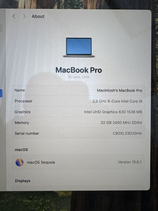 MacBook Pro 15 A1990 2018 TouchBar